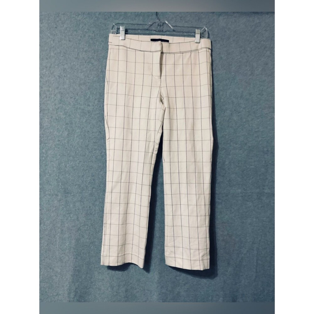 Amanda &  Chelsea Slim Straight Windowpane Dress Pants - White/Navy Sz4